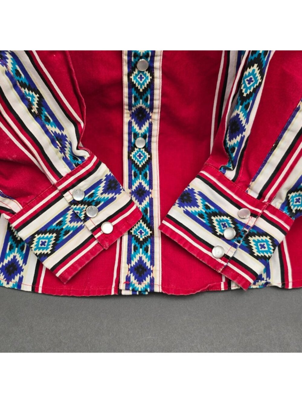 VTG High Noon Western Pearl Snap Shirt Large Tall Blue Navajo Print Southwestern - Picture 5 of 16